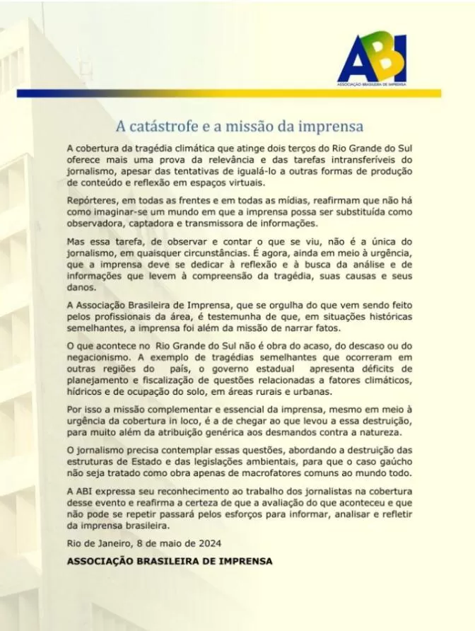 A catástrofe e a missão da imprensa. 