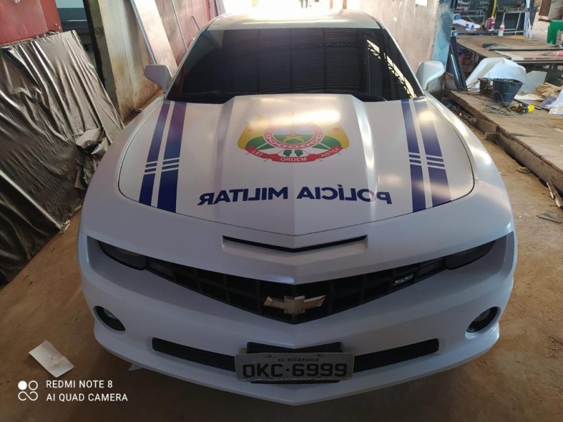 Camaro que virou viatura servirá de vitrine para exposições em ações comunitárias da Polícia Militar