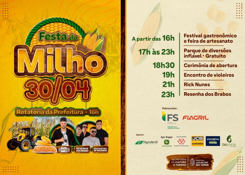 Festa do Milho: confira a programação completa deste sábado (30)