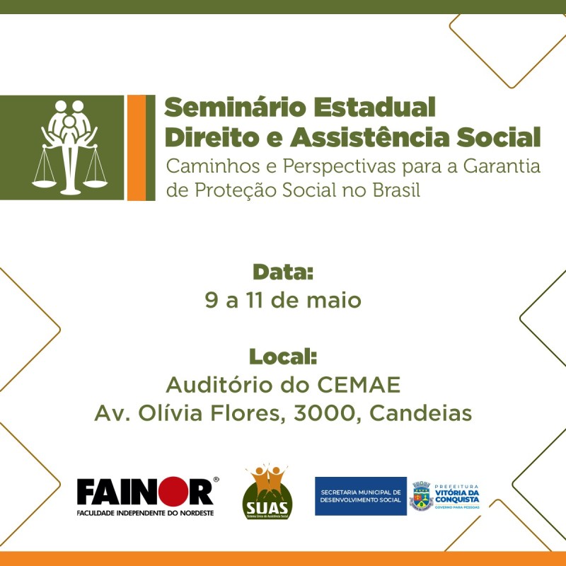 Seminário estadual de Direito e Assistência Social começa hoje e vai até quarta
