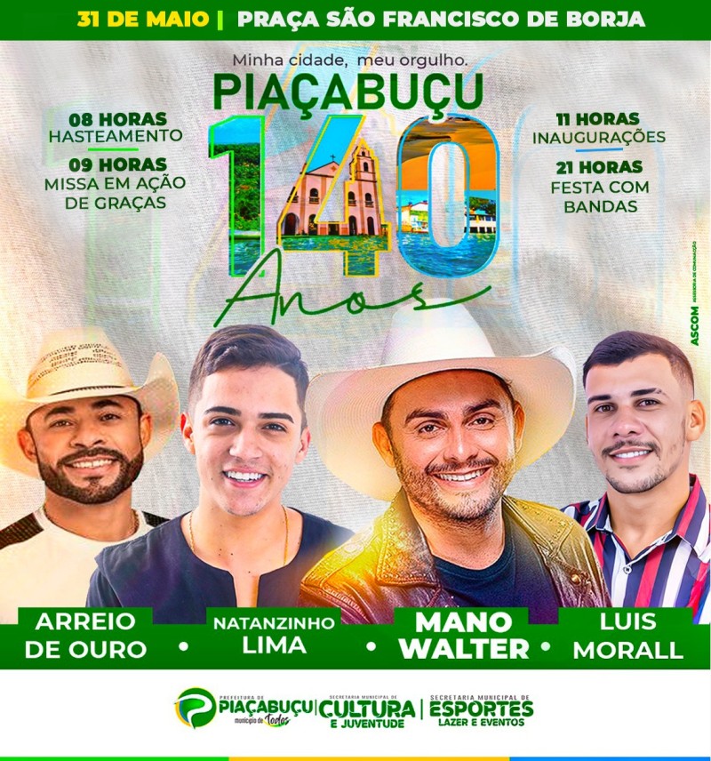 Prefeitura divulga programação completa da Emancipação de Piaçabuçu