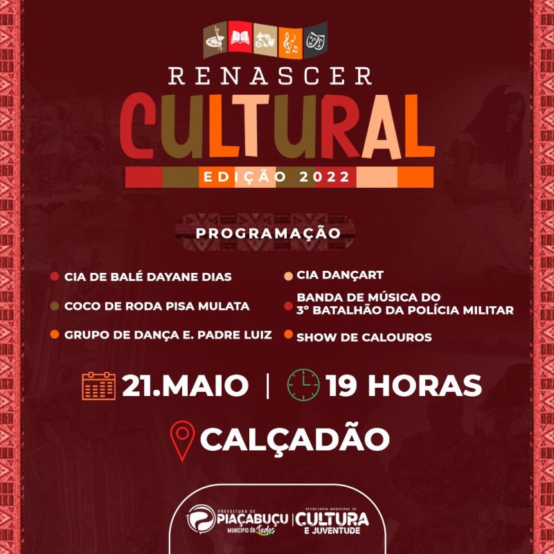 Prefeitura de Piaçabuçu realiza o IV Renascer Cultural. Confira a programação!