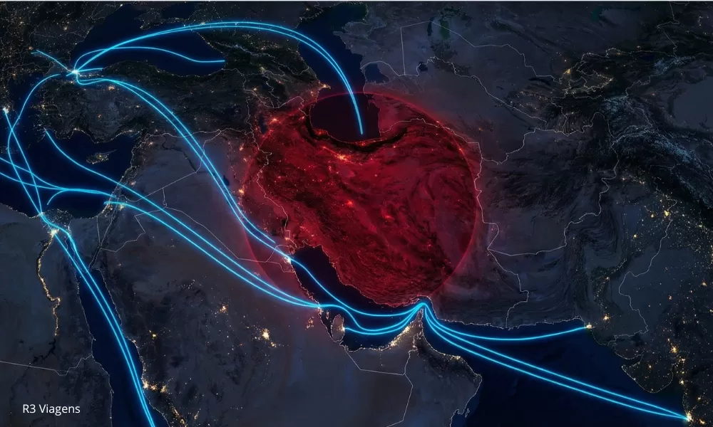 Conflito no Irã paralisa aviação no Oriente Médio e cancela mais de 1.600 voos globais.