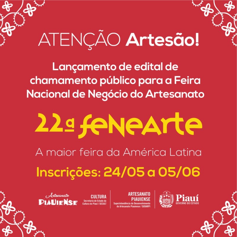 Inscrições da Fenearte: aberto processo de seleção para participar da maior feira de artesanato da América Latina