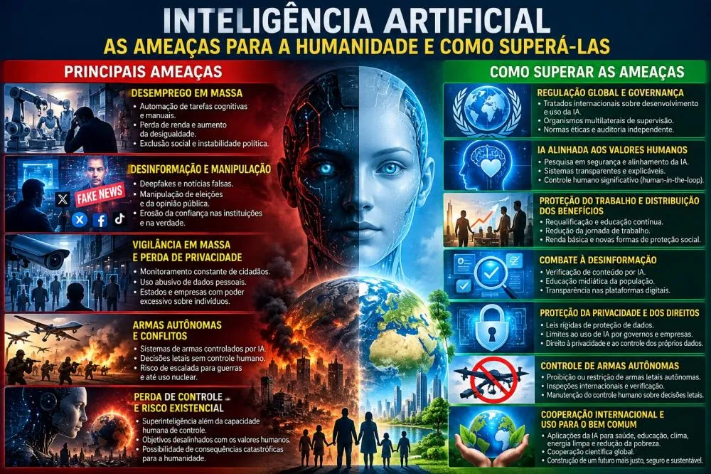 AS AMEAÇAS DA INTELIGÊNCIA ARTIFICIAL CONTRA A HUMANIDADE E COMO SUPERÁ-LAS.