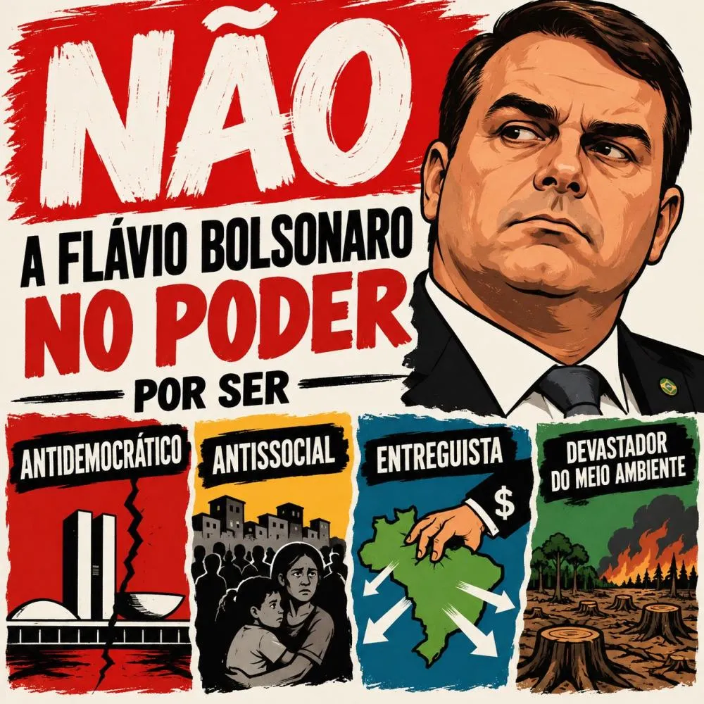 NÃO AO ANTIDEMOCRÁTICO, ANTISSOCIAL, ENTREGUISTA E DEVASTADOR DO MEIO AMBIENTE FLÁVIO BOLSONARO NO PODER.