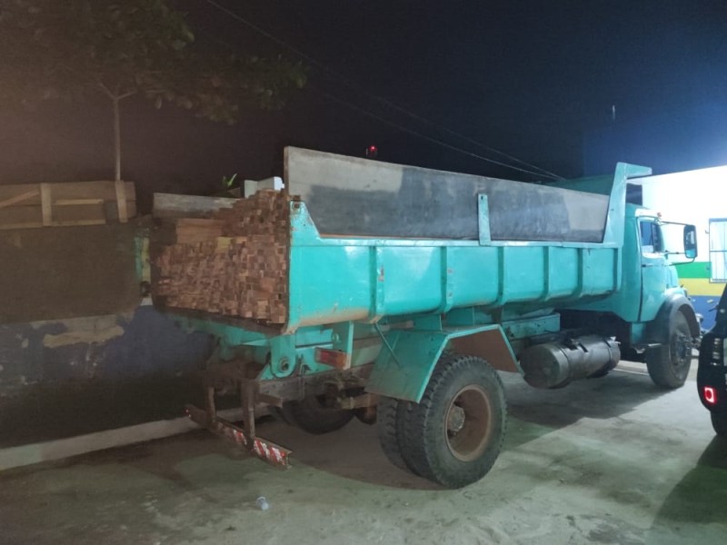 Na AM-070, Polícia Militar apreende madeira transportada ilegalmente