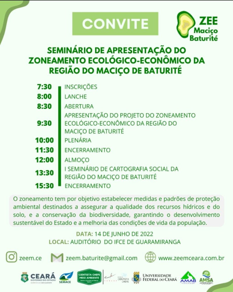 Primeiro Seminário ZEE Maciço de Baturité acontece, nesta terça (14), em Guaramiranga