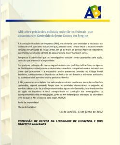 ABI cobra prisão dos policiais rodoviários federais que assassinaram Genivaldo de Jesus Santos em Sergipe.