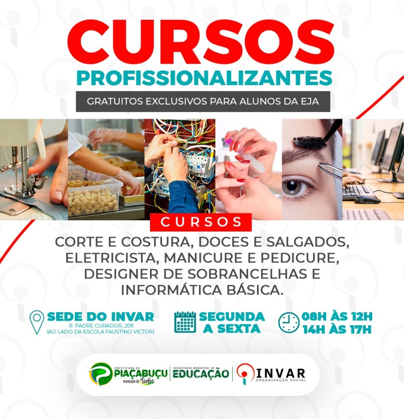 Prefeitura abre inscrições de cursos profissionalizantes gratuitos exclusivos para alunos da EJA