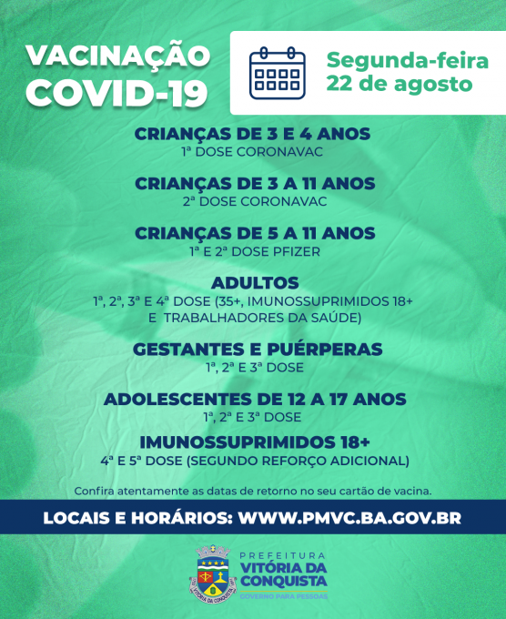 Unidades de saúde retomam nesta segunda vacinação com todas as doses contra Covid