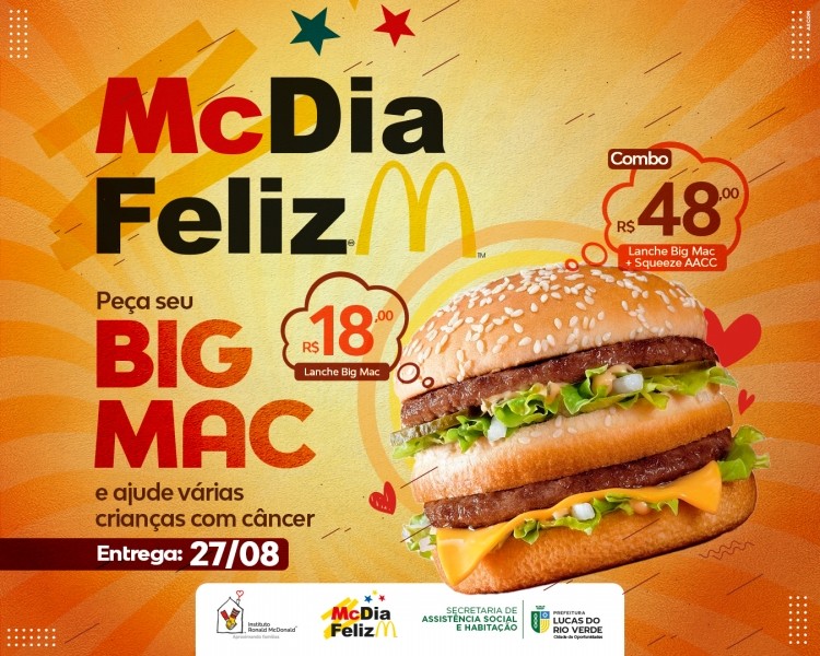 Entrega de lanches do McDia Feliz será na Praça da Bíblia, neste sábado (27)