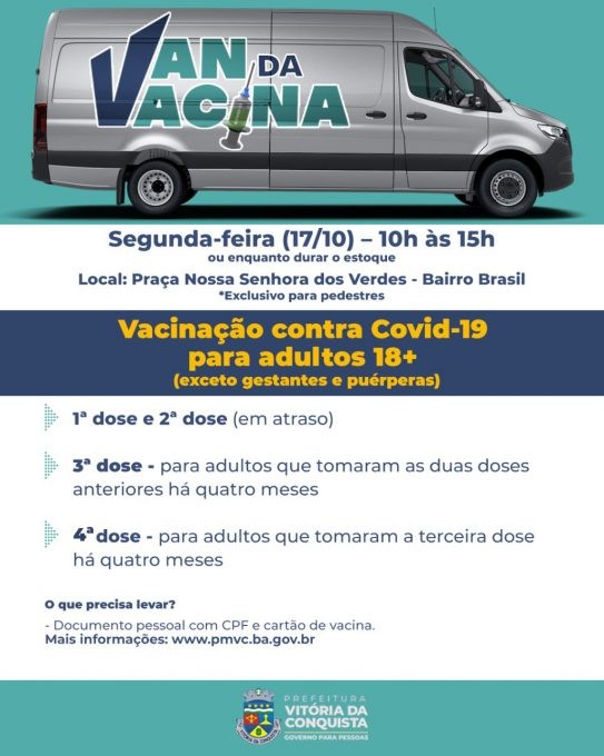 Van da Vacina estará na Praça Nossa Senhora dos Verdes na segunda-feira