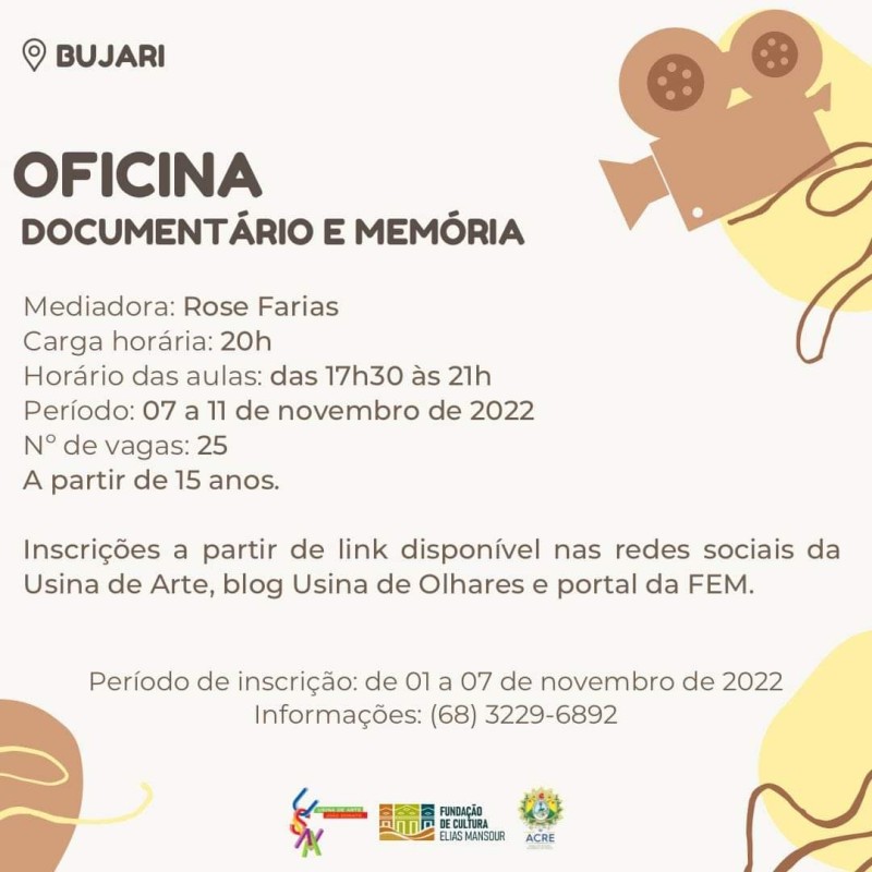 Inscrições abertas para a oficina de audiovisual Documentário e Memória