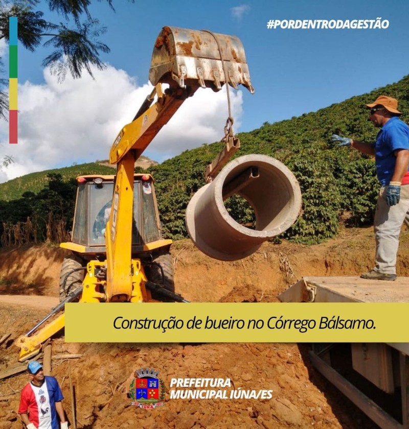 Construção de bueiro no Córrego do Bálsamo