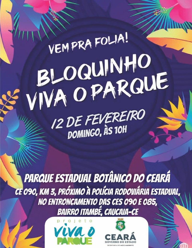 O Bloquinho Viva o Parque estará neste domingo (12) no Botânico, em Caucaia