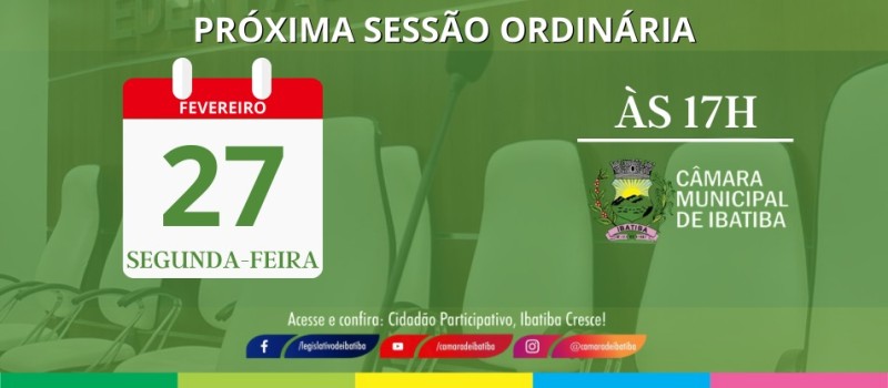 Sessão Ordinária nesta segunda-feira (27), às 17h