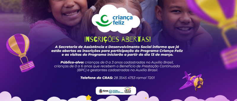 Inscrições abertas para o Programa Criança Feliz