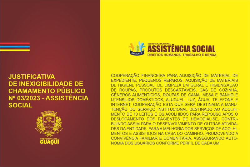 JUSTIFICATIVA DE INEXIGIBILIDADE DE CHAMAMENTO PÚBLICO Nº 003/2023 - ASSISTÊNCIA SOCIAL