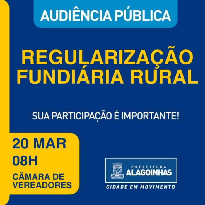 Audiência Pública da Regularização Fundiária Rural acontece nesta segunda-feira (20)