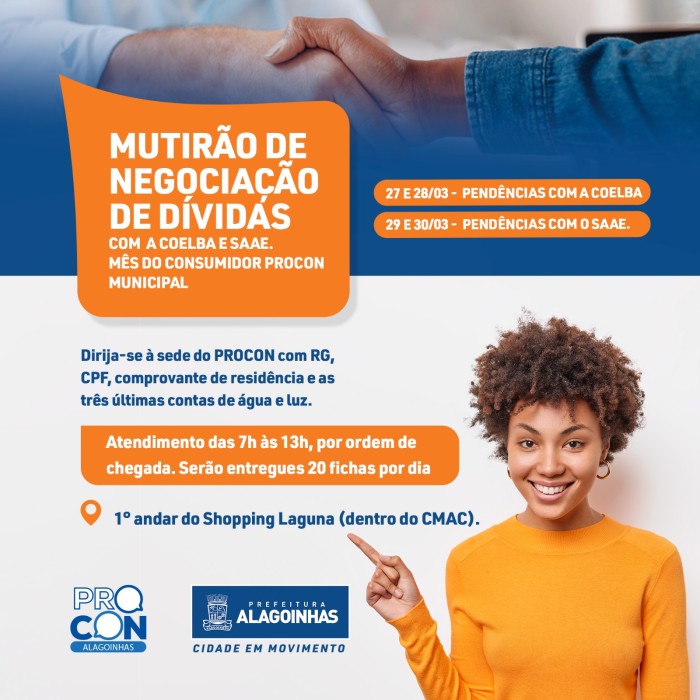 PROCON Municipal realiza Mutirão de Negociação de Dívidas com a Coelba e SAAE a partir de segunda-feira (27)