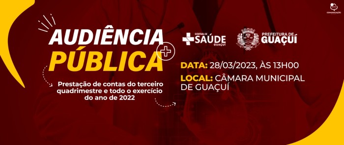 AUDIÊNCIA PÚBLICA: SAÚDE VAI APRESENTAR RELATÓRIO DO 3° QUADRIMESTRE E ANUAL DE 2022