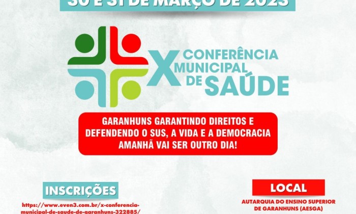 Inscrições para a X Conferência Municipal de Saúde de Garanhuns já estão disponíveis