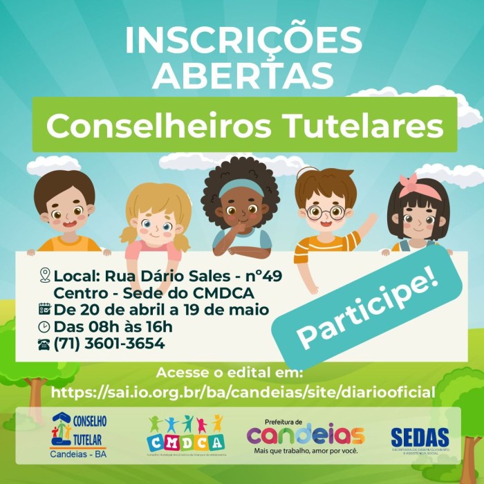 Inscrições para eleição dos novos membros do Conselho Tutelar começam dia 20 de abril 