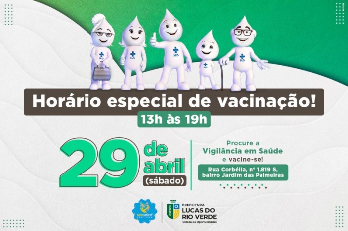 Vacinação será realizada neste sábado (29), na Vigilância em Saúde