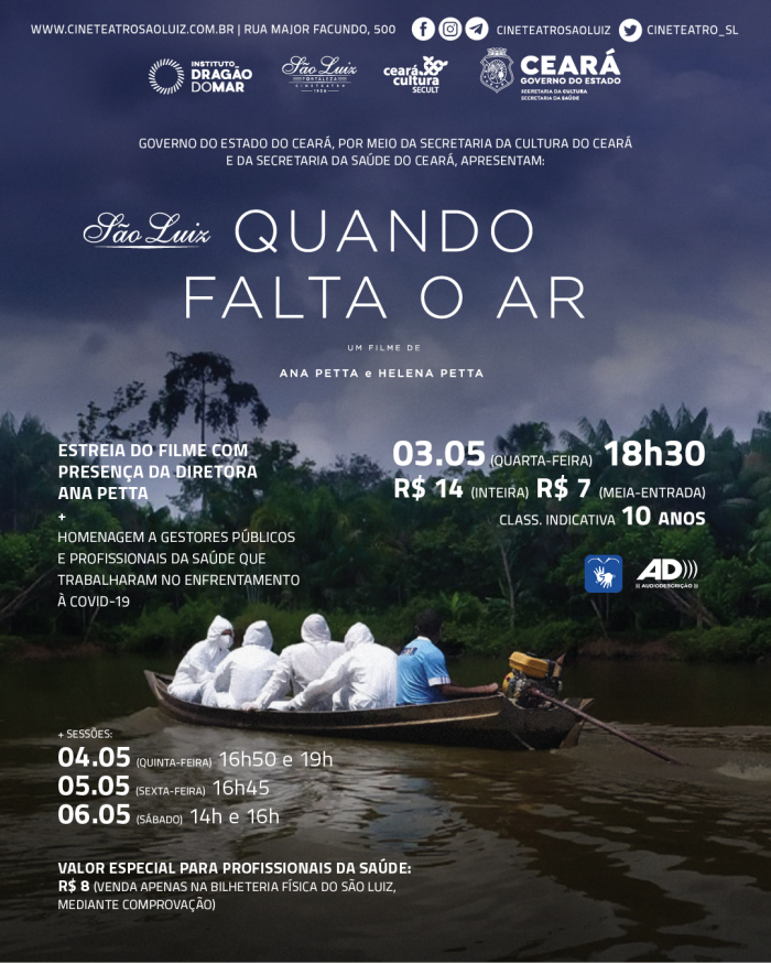 Secult e Sesa homenageiam profissionais da Rede Estadual de Saúde e gestores públicos que trabalharam no enfrentamento à Covid-19, no lançamento do documentário “Quando falta o Ar” em Fortaleza