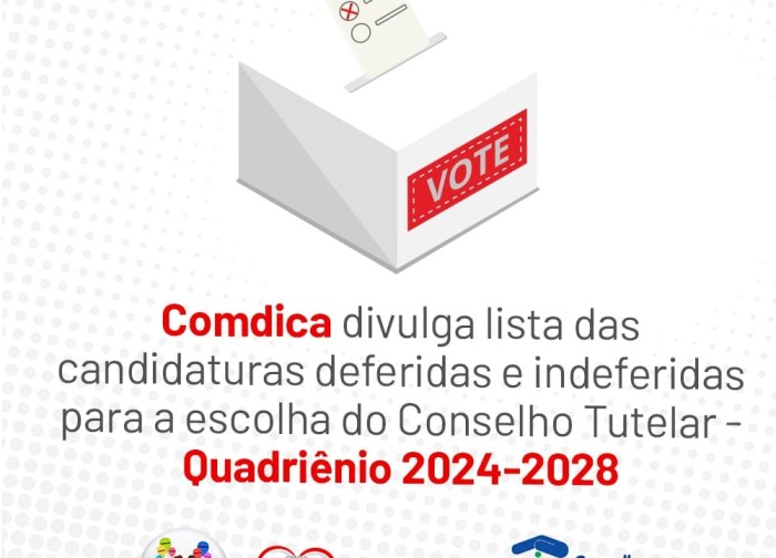 Comdica divulga lista das candidaturas deferidas e indeferidas para a escolha do Conselho Tutelar