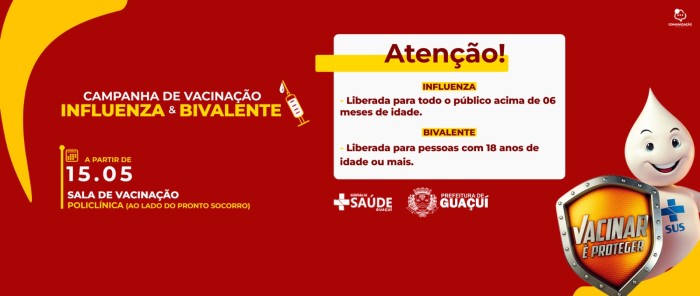 VACINA CONTRA GRIPE É LIBERADA PARA TODA POPULAÇÃO DE GUAÇUÍ A PARTIR DE 6 MESES DE VIDA