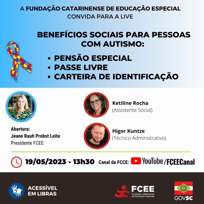 “Benefícios Sociais para pessoas com autismo” é tema de live nesta sexta (19/05)