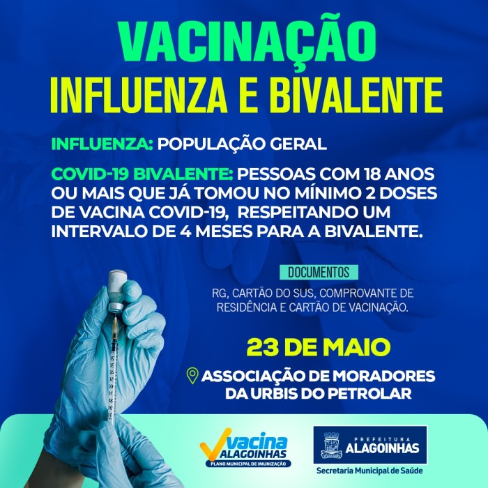 Ação intensifica vacinação Influenza e Bivalente no dia 23 de maio