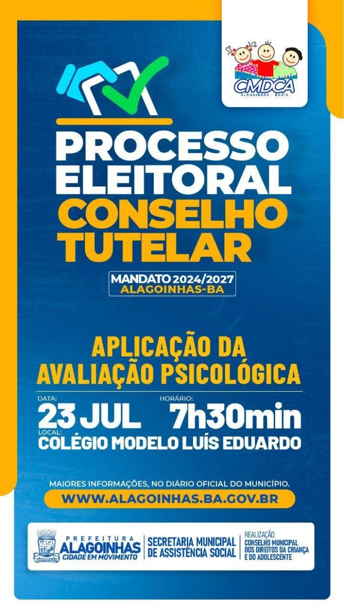 Avaliações psicológicas do processo eleitoral para Conselhos Tutelares serão realizadas neste domingo (23)