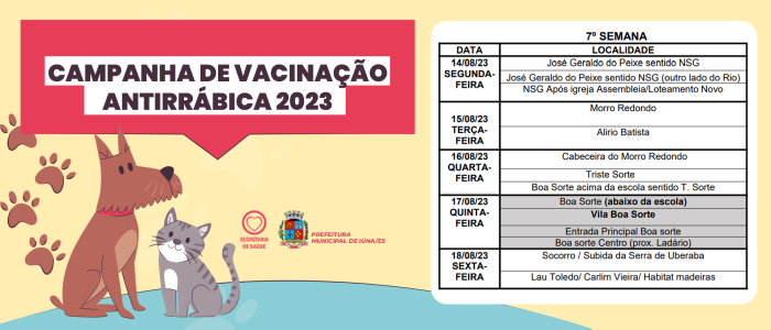 Confira os locais da vacinação antirrábica da 7ª semana