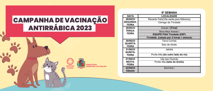 Confira os locais da vacinação antirrábica da 9ª semana