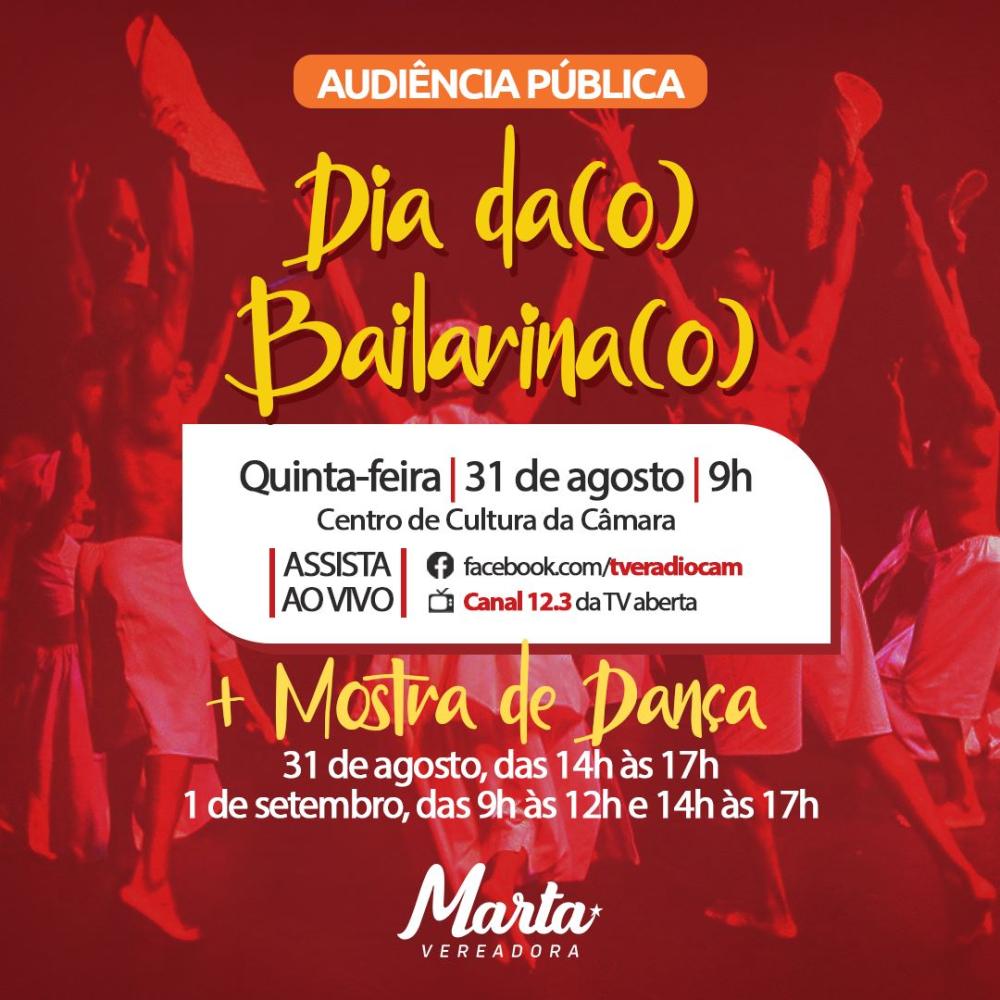 Câmara de Salvador realiza nesta quinta (31) audiência pública sobre Dia da (o) Bailarina (o).