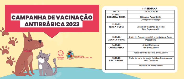 Confira os locais da vacinação antirrábica da 11ª semana