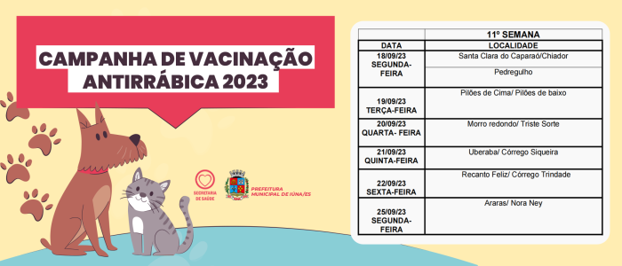 Confira os locais da vacinação antirrábica da 12ª semana