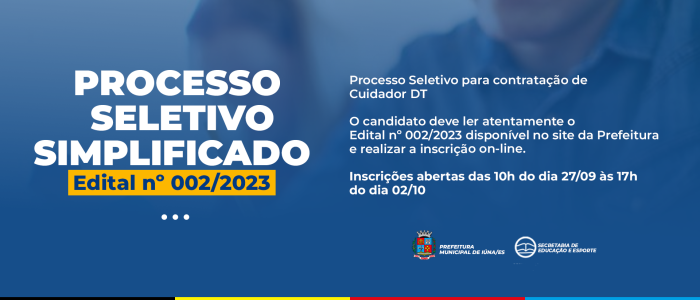 Prefeitura abre Processo Seletivo para cuidador escolar de Designação Temporária (DT)