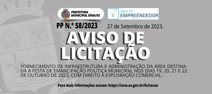 Aviso de Licitação PP Nº 58/2023