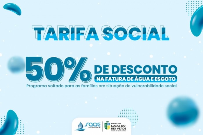 Tarifa Social do Saae oferece desconto de 50% na conta de água e esgoto
