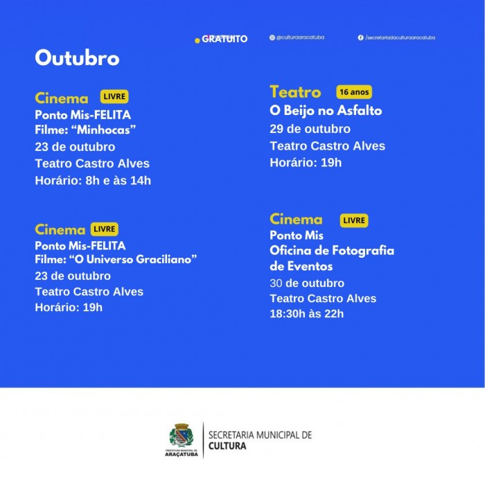 Cultura divulga programação de outubro em Araçatuba