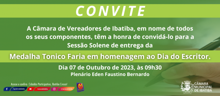Sessão Solene em homenagem ao Dia do Escritor acontece neste sábado (07)