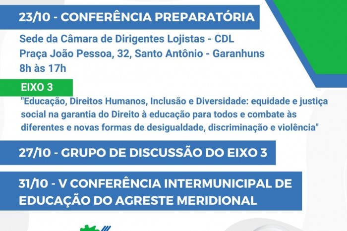 Prefeitura de Garanhuns convida para V Conferência Intermunicipal de Educação do Agreste Meridional