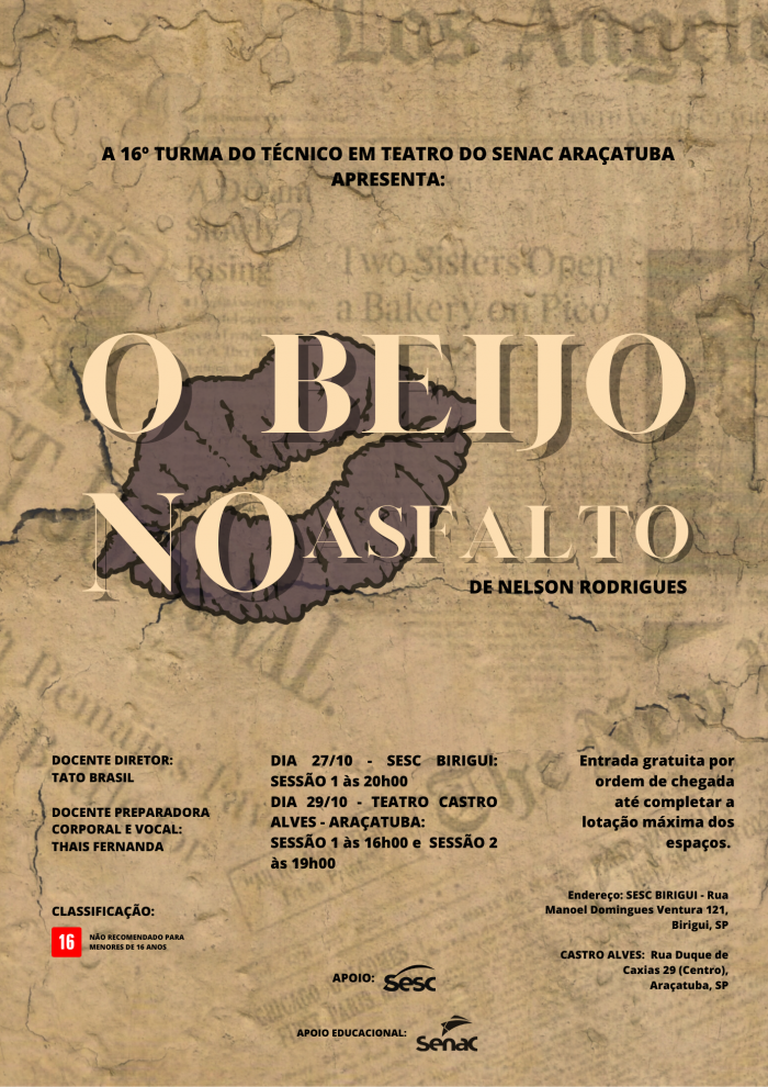 Teatro “O Beijo no Asfalto” vem a Araçatuba e Birigui