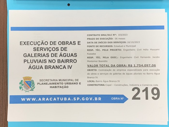 Quarta fase de galerias pluviais no Água Branca investe R$ 1,8 milhão